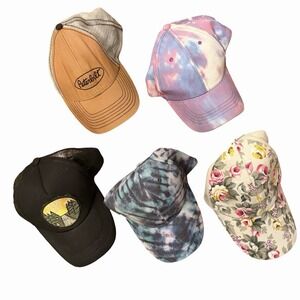 Lot If 5 Women's Sporty Trucker Baseball Caps Tie Dye Floral Hiking